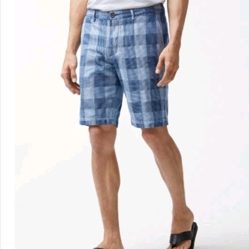 Men's Tommy Bahama Blue Checkered Plaid Men's Shorts In Size 30 NWOT